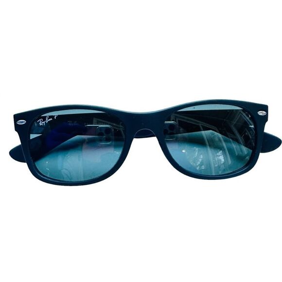 RAY-BAN Polarized Sunglasses New Wayfarer RB 2132 6607/78 Matte (Dark) Blue EUC - Picture 5 of 13